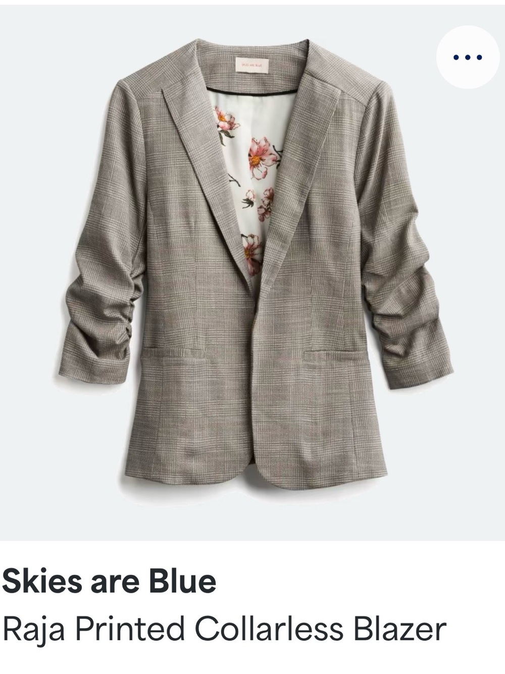 Skies Are Blue Taupe Plaid Open Blazer with Floral Lining
